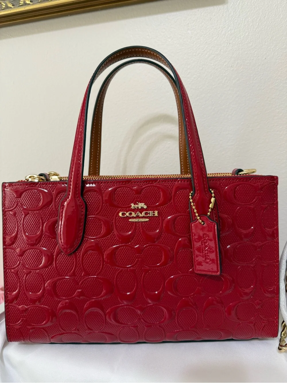 COACH Nina In Signature Glossy Red Patent Leather With Gold Hardware
